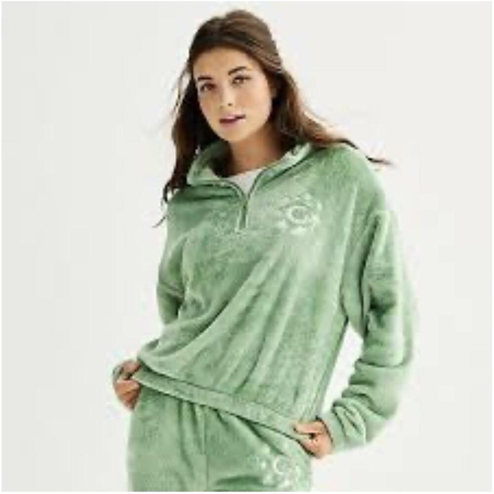 Vintage Sweatsuit Womens Small Y2k Mighty Fine‎ Green Quarter Zip Fleece *Flaw